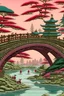 Placeholder: A pink mystical bridge painted by Utagawa Hiroshige