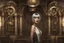 Placeholder: full body and headshot of a skinny Cleopatra, with a silver bob hairstyle, standing in a steampunk setting.