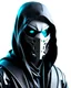 Placeholder: futuristic cyberpunk masked assassin face, dark colors, half cyborg, arabic style, full body, white background, hyper realistic, unreal engine, high quality