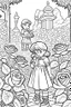 Placeholder: kids coloring page, rose garden, cartoon style, thick lines, low detail, no shading