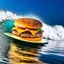 Placeholder: Cheeseburger surfing the vibe wave at night