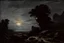 Placeholder: Night, rocks, trees, begginer's landscape, horror gothic movies influence, friedrich eckenfelder and willem maris impressionism paintings