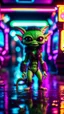 Placeholder: sexy stunt furry hairy alien ninja gremlin in telephone both parked in dark neon lit reflective wet arcade hall tunnel,bokeh like f/0.8, tilt-shift lens 8k, high detail, smooth render, down-light, unreal engine, prize winning