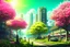 Placeholder: city, flowers, trees, sunny day, spring, sci-fi, cyberpunk influence