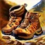 Placeholder: brown hiking shoes, art, acrilyc colors, bright, masterpiece, realistic