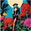 Placeholder: [colour collage art by Helmut newton and David Hockney] false east, nightmare embrace, pulp sci-fi, retro, dark sci-fi, hippie aesthetic, flower power, trippy colors, tarot, macabre, pin-up girls