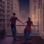 Placeholder: a man pushing a woman over a balcony, downtown new york at night, dramatic, dramatic lighting, volumetric lighting, hyperrealism, 8k, high quality, photorealistic, lot of details