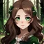 Placeholder: Teenage girl, anime style, wavy brown hair that comes down to her shoulders, white sparkly headband, forest green eyes, smokey black eyeshadow style, tanish skin