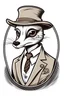 Placeholder: Mongoose with a cartoon drawing of Yashi Club NFT in one color with a half-sleeved shirt, wearing a hat and a tie