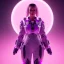 Placeholder: Cute girl, Sci-fi character, white suit, purple backlight, pink and purple, scifi suit, profile, purple background, pink lighting, futuristic