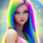 Placeholder: girl nude, cute, beautiful, long blond hair,blue eyes rainbow hair, rainbow dress, close up portrait smiling