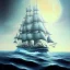 Placeholder: Clipper ship under full sail with alien spaceship above