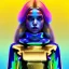 Placeholder: blonde woman teenager, gold teeth, feather sweater, purpurin, retro futuristic, latex dress, gradient color, BLUE, PINK, CYAN, neon, insanely detailed, 16k resolution, perfect eyes, cinematic smooth, intricate detail