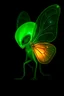 Placeholder: A transparent, hollow, glowing, butterflie a side view photo , 8k, high resolution for a big head alien in dark green