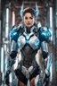 Placeholder: Halfbody Photography excited pose beautiful woman with body mecha|full armor|organ|mystery|runes|neon|light, imbalances, mutations, anomalies, natural beauty