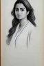 Placeholder: Pencil sketch of Young woman , nurse , Arab features,sad, long wavy hair, full body، on lined paper