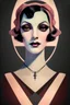 Placeholder: Drawing of a stunning feminine 1920s witchy gothic woman, accused of poisoning her lover, muted and subtle pastel Art Deco colors, Cubism style, red cathedral background, dark ambient, Art Noveau line art style, 8k
