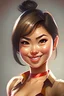 Placeholder: asian girl with low cut blouse and cute smile big eyes action hero