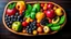 Placeholder: Set of summer fruits and berries in wooden serving.