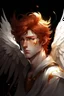 Placeholder: A male angel with messy red hair, gold eyes, and large white feathered wings that appear charred.