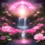 Placeholder: fractale divine , extremement synthese conjonction entre ce qui se passe dessus et ce qui se passe dessous arc de cercle de glycine rose très éclairée par les rayons d'un soleil couchant au dessus d'un cours d'eau bordé de lotus roses et d'une cascade au loin, the night sky casts its dreamy gaze, amidst the vibrant pink color flowers of spring , esprit energie de sphere celeste golden halo.. high purity. very detailed, digital art, beautiful detailed digital art, colorful, high quali