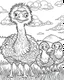 Placeholder: create a 2d black outline, "safari smiling cartoon Ostriches coloring book for toddlers", coloring page, low details design, black contour, coloring page design, simple background, colorful , card style, coloring page for kids, white background, sketch style, safari landscape, cartoon style