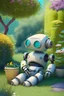 Placeholder: Cute Robot set relax in nice garden