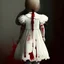 Placeholder: A girl's doll wearing a white dress with red blood bleeding from the back