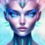 Placeholder: Face Angel crystalline,blond hair, blue eye ,pink , cosmic, opalescent, gemstones, crystals, other worldly,water,bright, ice background, snow lake blue