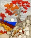 Placeholder: Autumn colors, peaceful, Egon Schiele, Max Ernst, night sky filled with galaxies and stars, rocks, trees, flowers, one-line drawing, sharp focus, 8k, deep 3d field, intricate, ornate, one million strokes