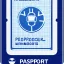 Placeholder: full view of a flattened vector image icon of an passport card with photo, blue color palette, transparent background.