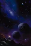 Placeholder: A dark purple galaxy with asteroids painted by Claude Monet