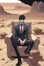 Placeholder: Nicholas Wolfwood Trigun is sitting on a couch in the middle of the desert