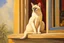 Placeholder: Elegant feline, oil painting, impressionism style, stunning slender Siamese cat in a window in Thailand observing Buddha statue, beautiful, artistic, detailed