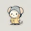 Placeholder: sticker style, cute mouse In a raincoat, low detail, fewer colors, chibi, very simple,white border, minimalism