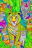 Placeholder: A captivating cover for a coloring book designed for 10-year-old kids, showcasing a vibrant world of animals waiting to be brought to life. The cover features a stunning array of animals, including majestic tigers, playful pandas, curious giraffes, adorable sloths, and colorful parrots. Each animal is depicted with incredible realism, capturing their textures, expressions, and unique features.--ar 2:3 --v 5 --q 2 --s 250.