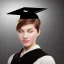 Placeholder: a beautiful young woman who just got congratulated from college wearing a graduation hat , dramatic, dramatic lighting, volumetric lighting, hyperrealism, 8k, high quality, photorealistic, lot of details