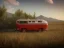 Placeholder: old camper towed by red truck