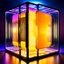 Placeholder: futuristic translucent neurocube, inside the cube there are perpendicular partitions of honeycomb plates, ambient lighting