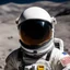 Placeholder: a close up on the helmet of a spacesuit on a moon