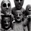 Placeholder: Creepy old photo, folk town strange masks