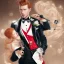Placeholder: Korean strawberry blonde man in tuxedo