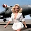 Placeholder: a VHS video of a blonde 23-year-old cheerleader, dressed in white lace agent provocateur models, flying in a World War II bomber plane with scary, creepy clowns, I weave a tale of mystery and intrigue. The cheerleaders, with their lace agent provocateur dresses billowing in the wind, laugh and dance amidst the chaos of the war-torn skies. And cursed World War II bomber planes, haunted by the spirits of the past, their engines roaring with a ghostly fury.