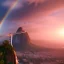 Placeholder: Christ the Redeemer, sunset, rainbow sunset, waterfall, palms, twigs, spring, sunset rainbow, bridge flying birds, unreal engine 5, cinematic lighting, realistic, hyper detailed, 8k, octane render, cinema 4d