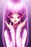 Placeholder: girl, cute, beautiful, big nose, pink hair, long hair, blue eyes, black sweater, long eyelashes, yandere, closed mouth