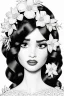 Placeholder: hyper detailed, black and white, thick line, coloring book illustration, lineart, stunningly beautiful woman in flowers