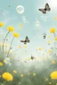 Placeholder: Butterflies and bubbles going up to the sky through a field of dandelions