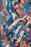 Placeholder: A captivating, cubist-inspired portrait of a musician playing their instrument, using fragmented shapes, lines, and a harmonious color palette to deconstruct the subject's features and express the rhythm and emotion of their music.