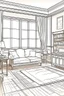 Placeholder: Outline art, simpl House interior design, sofa chair, cartoon style, thick lines, low details, --ar 9:11