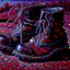 Placeholder: brown moutain shoes , art, oil drawing, bright,